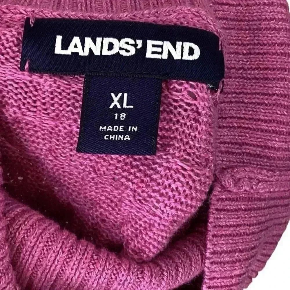 Lands End Sweater Women 18 Pink Cotton Cable Knit Turtleneck Long Sleeve - Picture 5 of 5